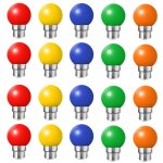 Lot de 20 ampoules led b22 couleur 2 w � ba�onnette rouge jaune orange vert bleu incassables (�quivalent ...