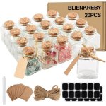 Lot de 20 mini bouteilles carr�es en verre 50 ml pots de conservation pour mariage f�te ou drag�es bapt�me ...