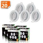 Lot de 20 spots led encastrables orientables blancs avec ampoule gu10 230v quivalent 50w lumire blanc ...