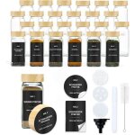 Lot de 24 bocaux � �pices carr�s 120 ml verre avec couvercles bois �tiquettes waterproof & passoires ...