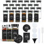 Lot de 24 bocaux � �pices en verre 120 ml avec couvercles noirs �tiquettes & passoires - organisateur ...