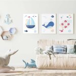 Lot de 3 affiches d�coration murale chambre enfant ? th�me mer oc�an bateau baleine bou�e ? posters a4 ...
