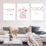 Lot de 3 affiches murales en forme de bouteille de parfum � laquarelle motif fleurs roses sans cadre ...