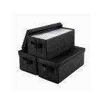 Lot de 3 bo�tes de rangement cd / dvd 36 disques avec poign�e syst�me lavable en tissu avec couvercle ...