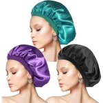 Lot de 3 bonnets de nuit en satin avec lastique pour cheveux longs pour protger les cheveux boucls ...