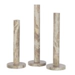 Lot de 3 bougeoirs en marbre bali 40cm beige