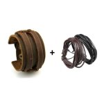 Bracelet - bracelet cuir - lot de 3 - manchette marron - multi - brins noir et marron - ajustable Bracelet - bracelet cuir - lot de 3 - manchette marron - multi - brins noir et marron - ajustable