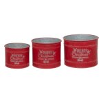 Lot de 3 cache - pots en mtal merry christmas 34 cm rouge