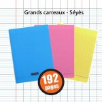 Lot de 3 cahiers - 24x32(cm) - grands carreaux - 192 pages - couverture en polypro - sans spirale - clairefont ...