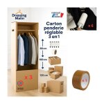 Lot de 3 cartons d�m�nagement penderie double cannelure modulable 50x50x120 cm ? 300l avec tringle + ...