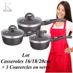 Casseroles - lot de 3 - 16 - 18 - 20 cm - antiadh�sif - pierre granit� c�ramique - compatible induction ...