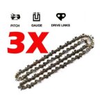 Lot de 3 cha�nes de tron�onneuses � gouges carr�es 3 / 8 13 mm 52 maillons pour guide - cha�ne de 35 ...