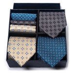Lot de 3 cravates et carrs de poche homme classique elegant tisse jacquard coffret cadeau pour fete ...