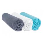 Lot de 3 draps housse coton 40x80 / 90 gris blanc turquoise - easy dort - rectangulaire - mixte Lot de 3 draps housse coton 40x80 / 90 gris blanc turquoise - easy dort - rectangulaire - mixte