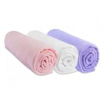 Lot de 3 draps housse coton 70x160 rose blanc parme