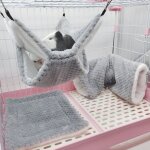 Lot de 3 hamacs et tunnels gris pour petits animaux literie suspendue pour furets rats et cochons dinde ...