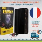 Lot de 3 - iphone 16 pro protection d?�cran anti - espion ? verre tremp� 9h 2. 5d