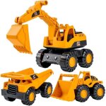 Lot de 3 jouets de pelleteuse - vhicule de chantier - en jaune - pour voiture pelleteuse bac  sable ...