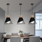 Lot de 3 lustre suspension industrielle noir e27 luminaires vintage 25cm bois mtal design pour cuisine ...