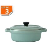 Lot de 3 mini cocottes ovales bleues / vertes avec couvercle et poignées hobbycook Lot de 3 mini cocottes ovales bleues / vertes avec couvercle et poignées hobbycook