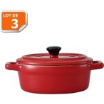 Lot de 3 mini cocottes ovales rouges avec couvercle et poignées hobbycook Lot de 3 mini cocottes ovales rouges avec couvercle et poignées hobbycook
