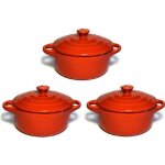 Lot de 3 mini cocottes rouges double poigne avec couvercle hobby cook
