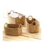 Lot de 3 paniers en jacinthe deau avec poign�es - bois clair - 46 cm x 27 cm x 27 cm - calicosy