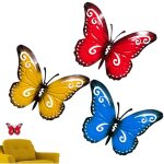 Lot de 3 papillons d�coratifs muraux - papillons de jardin - papillons en m�tal - statues danimaux pour ...