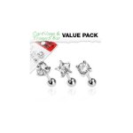 Lot comprenant 3 piercing de tragus / cartilage en acier chirurgical 316l et oxyde de zirconium