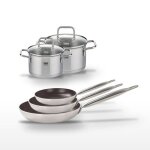Lot de 3 po�les 24 / 28 / 32 cm c�ramique sans pfas elo bistro line et 2 faitouts en inox elo citrin
