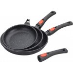 Lot de 3 po�les effet pierre avec manche amovible - shepler - diam�tre - 28 24 et 20 cm