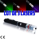 Lot de 3 pointeur laser vert rouge violet puissant pointer green 1mw stylo longue portee lazer
