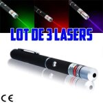 Lot de 3 pointeur laser vert rouge violet puissant pointer green 1mw stylo longue portee lazer