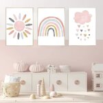 Lot de 3 posters - aqsacokiya - tableau decoration - arc - en - ciel nuage soleil affiche sans cadre ...