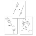Lot de 3 posters muraux d�coratifs - sans cadre - pour cuisine et salle � manger - format a4 - noir et ...