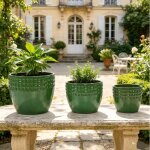 Lot de 3 pots de fleurs en c�ramique avec trou de drainage pour plantes d?int�rieur / ext�rieur poterie ...