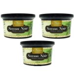 Lot 3 savon noir traditionnel saphir + 1 gant kessa - 3 pots de 200g - 100% naturel - huile dolive - ...