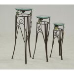 Lot de 3 sellettes en mtal et verre rond support porte plante - marron - universel