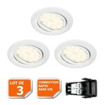 Lot de 3 spot led encastrable complete orientable blanc avec ampoule gu10 230v eq. 50w lumiere blanc ...