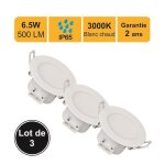 Lot de 3 spots led encastrable bbc (rt2012 / re2020) ip65 - spcial salle de bain - 6. 5w 570 lm 3000k ...