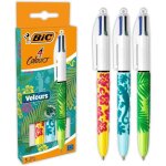 Stylos bille 4 couleurs velours - bic - moyenne - pack de 3 - décors jungle - Écriture précise Stylos bille 4 couleurs velours - bic - moyenne - pack de 3 - décors jungle - Écriture précise
