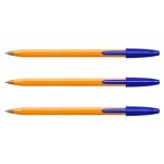 Lot de 3 stylos bille orange pointe fine 07mm encre bleue - bic - non rechargeable - non effaable