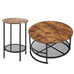 Lot de 3 tables rondes pour salon - duoku - zh602 - aspect bois naturel - pieds m�tal - design campagne ...