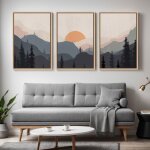 Lot de 3 tableaux paysage montagne?impression sur toile murale nature style scandinave avec cadre flottant ...