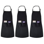 Lot de 3 tabliers noirs - sangle rglable et tablier de cuisine de chef rsistant  leau avec 2 poches ...