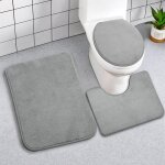 Lot de 3 tapis de bain � poils longs ? forme en u pour wc microfibre �paisse antid�rapants (gris) .