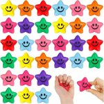 Lot de 32 balles anti - stress en forme d�toile souriante 5 cm en mousse pour l�cole r�compense �tudiant ...