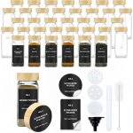 Lot de 36 bocaux � �pices carr�s 120 ml verre avec couvercles bois �tiquettes waterproof & passoires ...