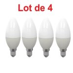 Lot de 4 ampoules led flamme lisse opale 5w 470lm e14 3000k blanc chaud