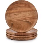 Lot de 4 assiettes rondes en bois du2019acacia faciles � neter et l�g�res - pour plats collations desserts ...